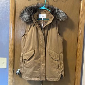Designer Khaki Vest with Fox Fur - Size S